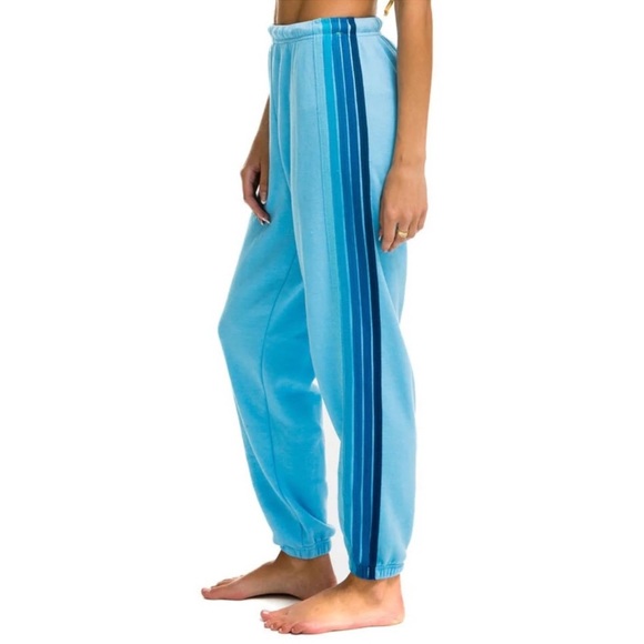 Aviator Nation Pants - Aviator Nation 5 STRIPE SWEATPANTS - SKY // BLUE